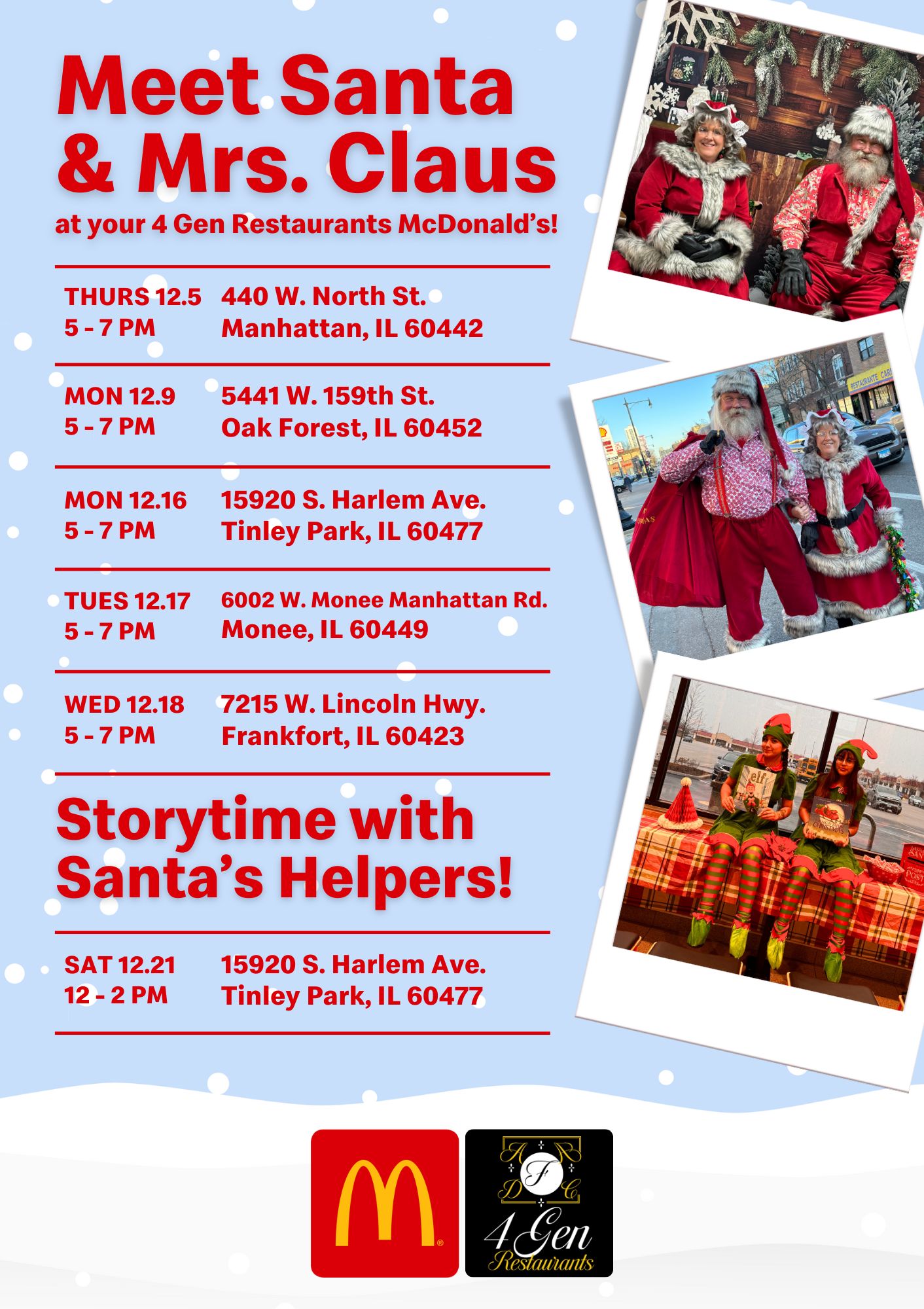 Story time with Santa's Helpers at McDonald's in Tinley Park.